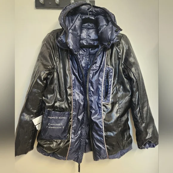 Andrew Marc Women's Shiny Blue Puffer Jacket 650 Fill Power, Size S.  #E05 - Picture 10 of 16